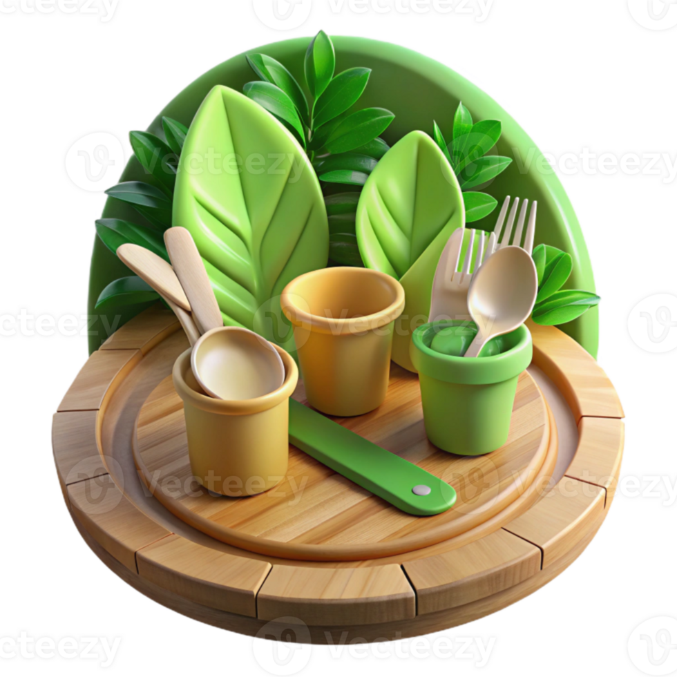 magnificent classic Eco-Friendly Utensils and Compostable Cups on Wooden Tray original png