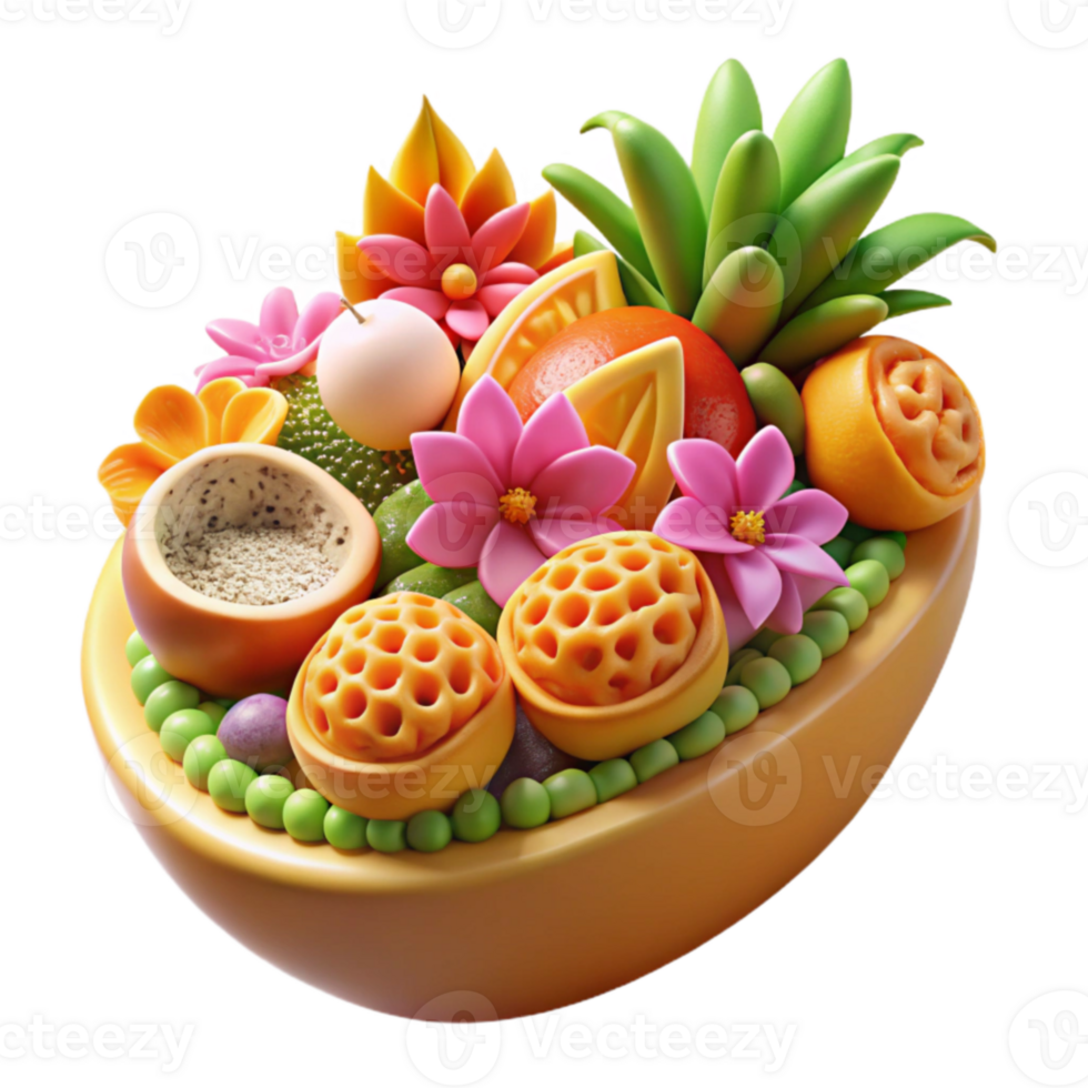 impressive contemporary Floral Fruit Bowl 3D Render of Vibrant Dessert exclusive png