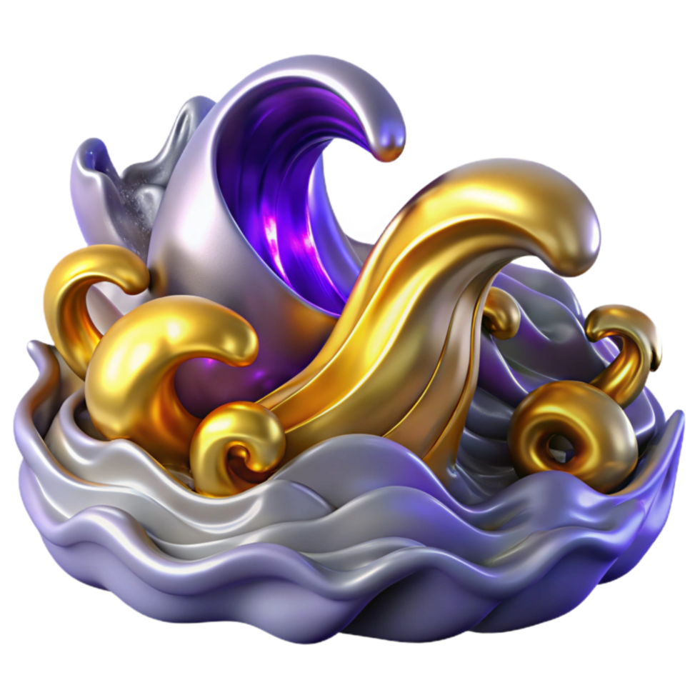 extraordinary rustic Abstract Gold and Silver Waves 3D Render 4K png