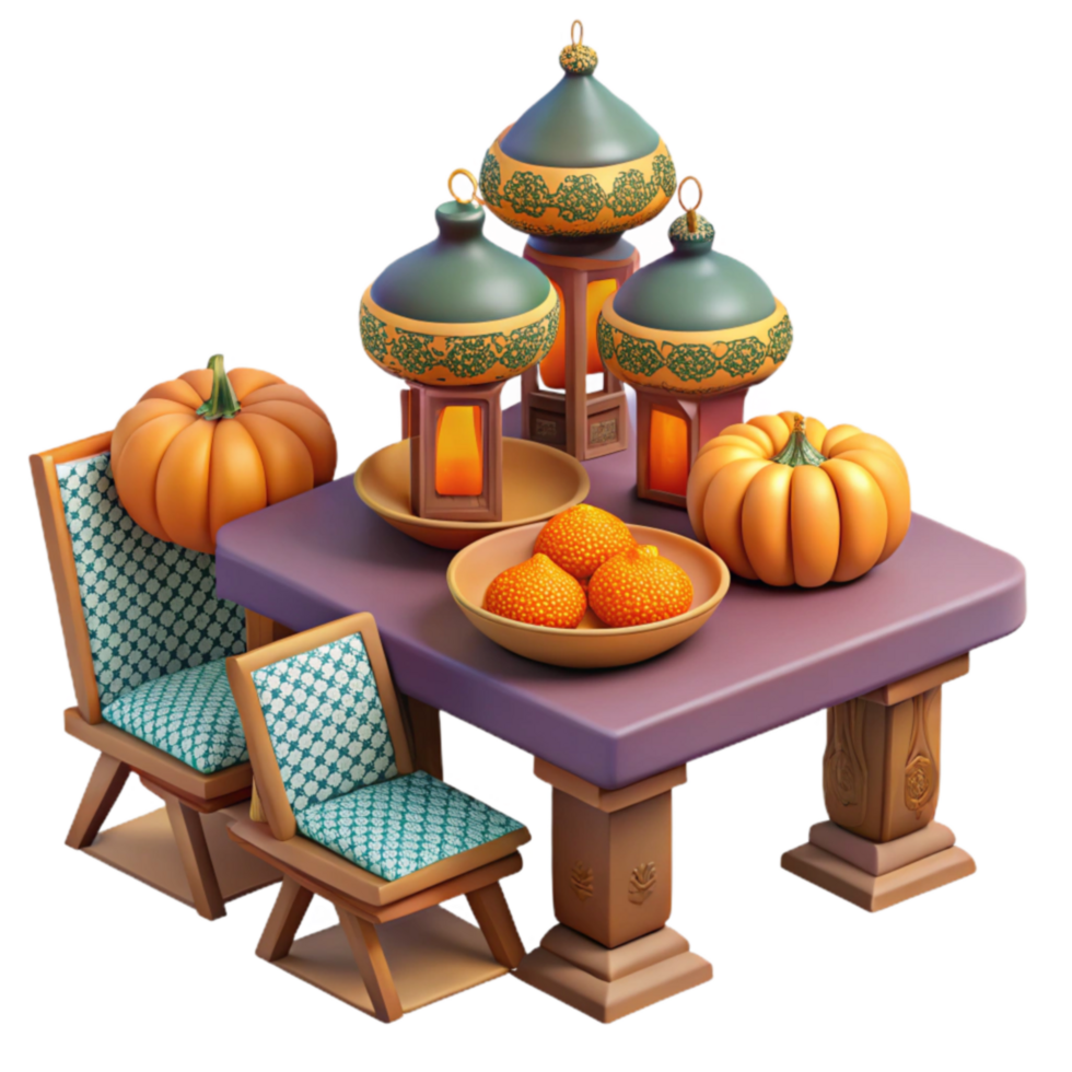 Autumn Harvest Table Setting with Lanterns png