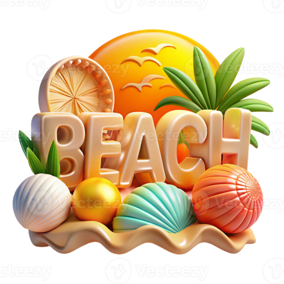 Summer Beach Scene Sun, Sand, and Seashells png