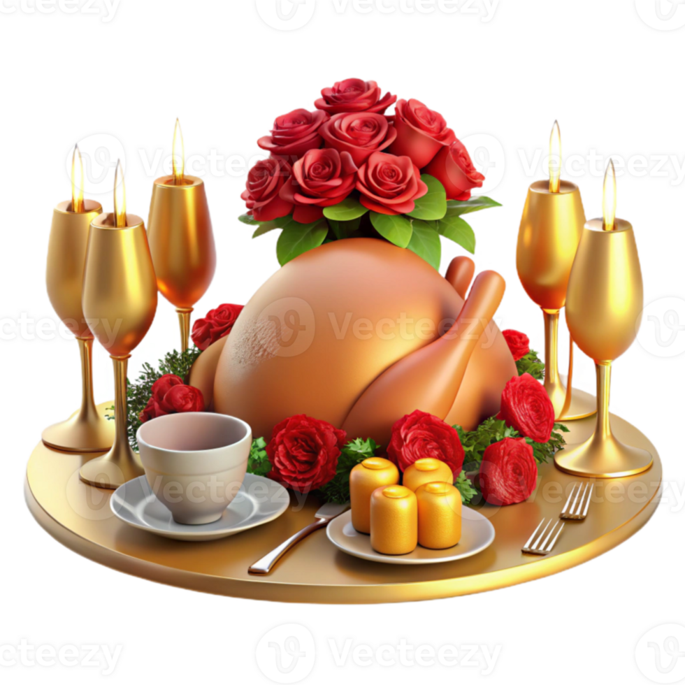 magnificent modern Romantic Dinner Roasted Bird, Roses Candles high quality png