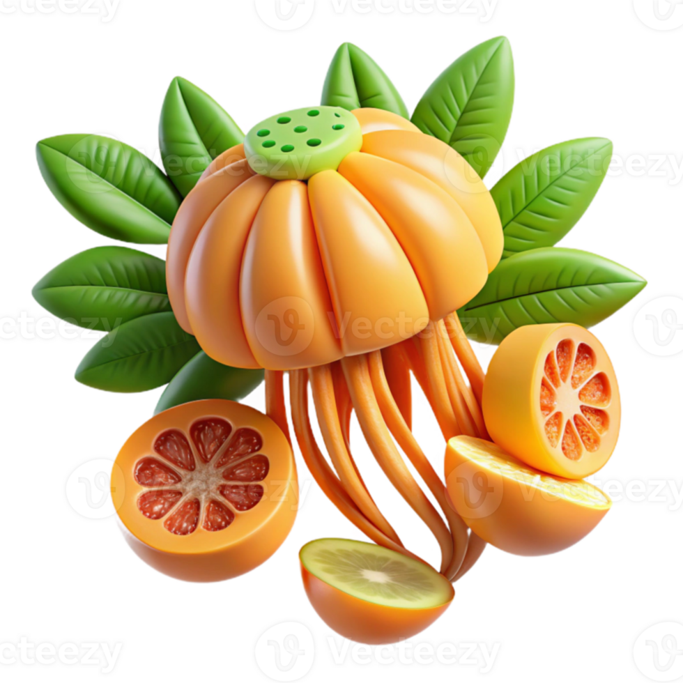 Citrus Jellyfish 3D Render of Fruit png