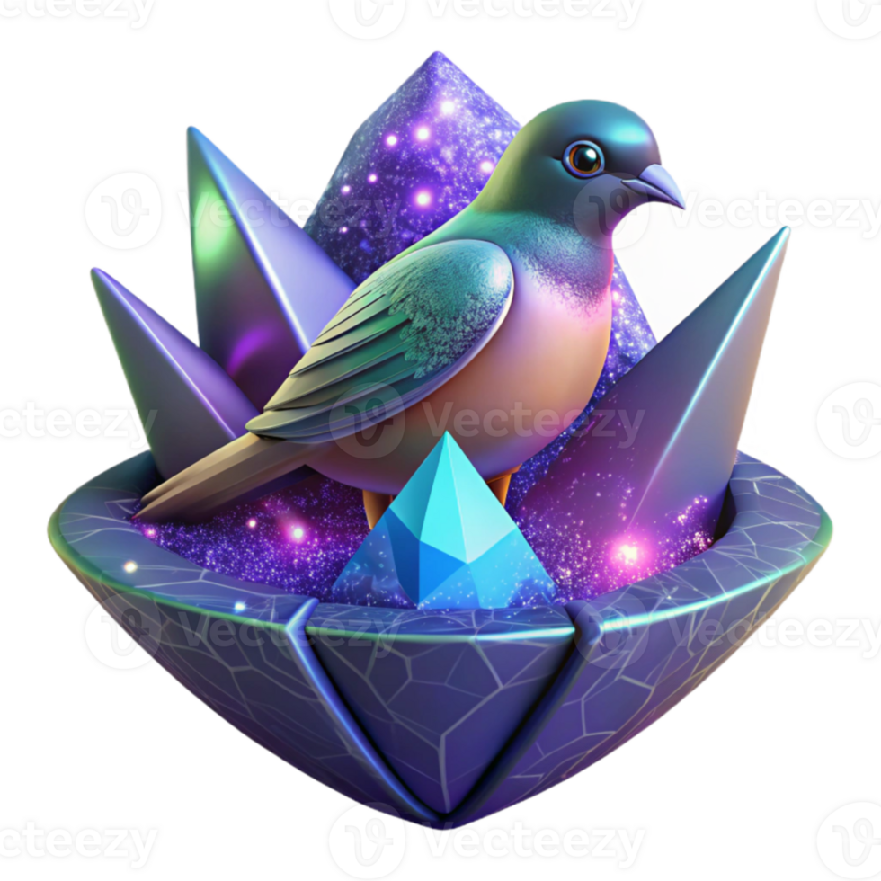 Cosmic Bird in Crystal Nest 3D Render png