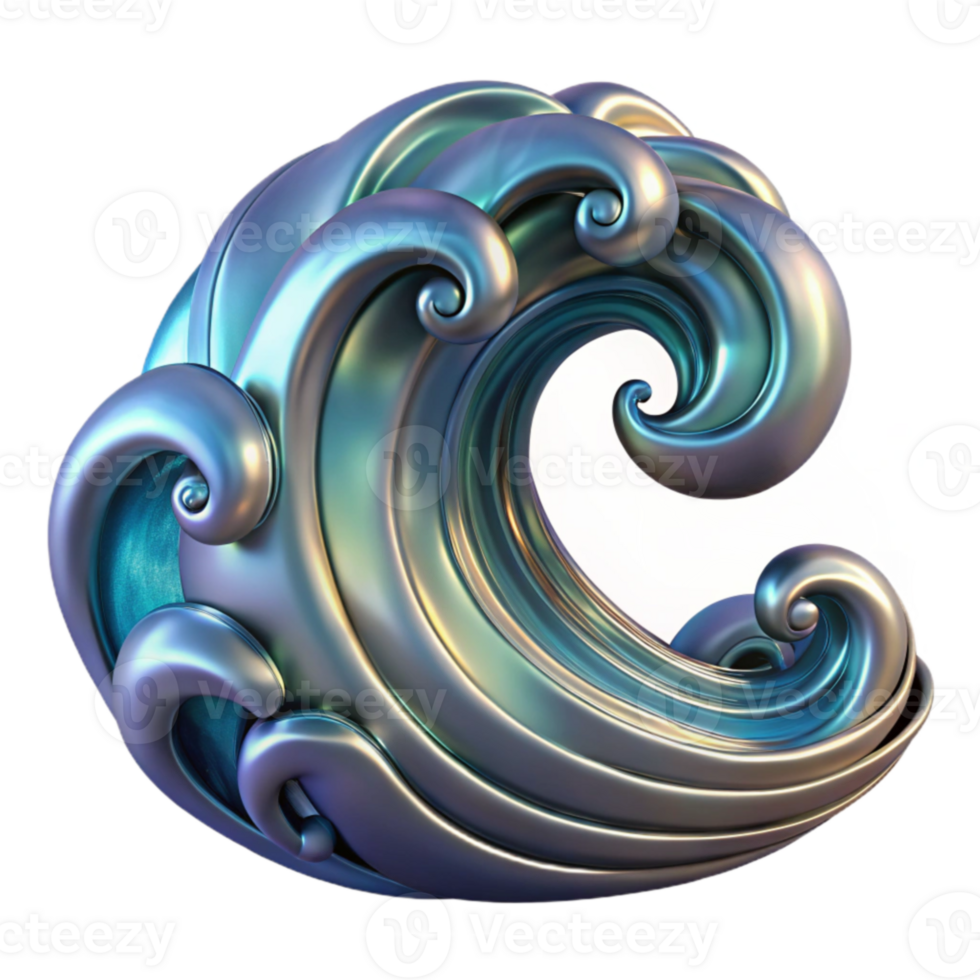 magnificent minimalist Abstract Metallic Wave Sculpture 3D Render professional png