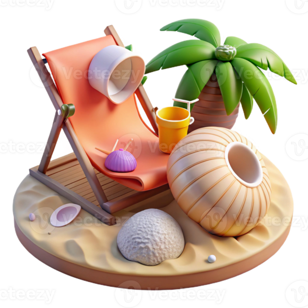 wonderful abstract Relaxing Beach Scene 3D Render of Summer Vacation original png