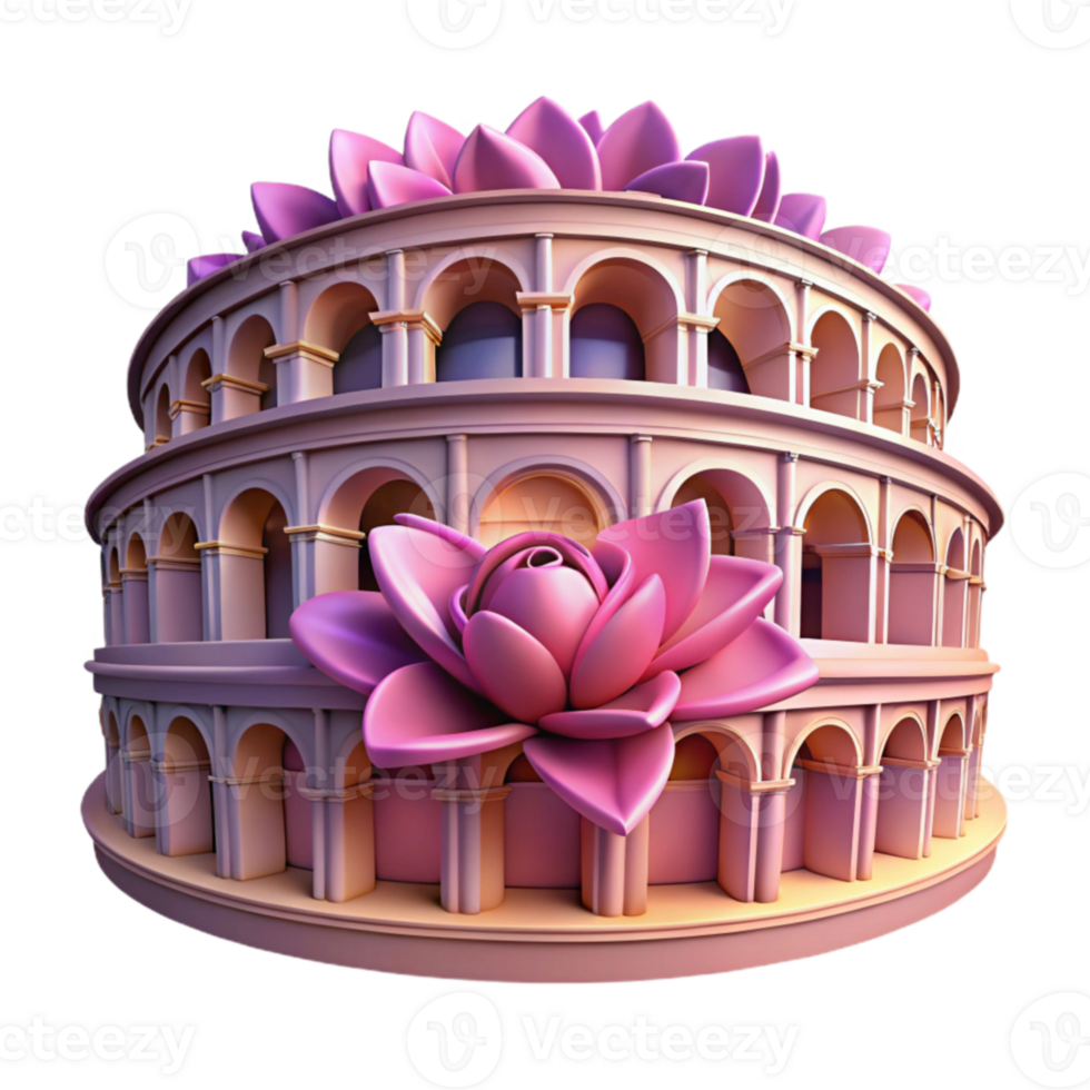 impressive modern Lotus Flower and Colosseum Architectural Floral Design authentic png