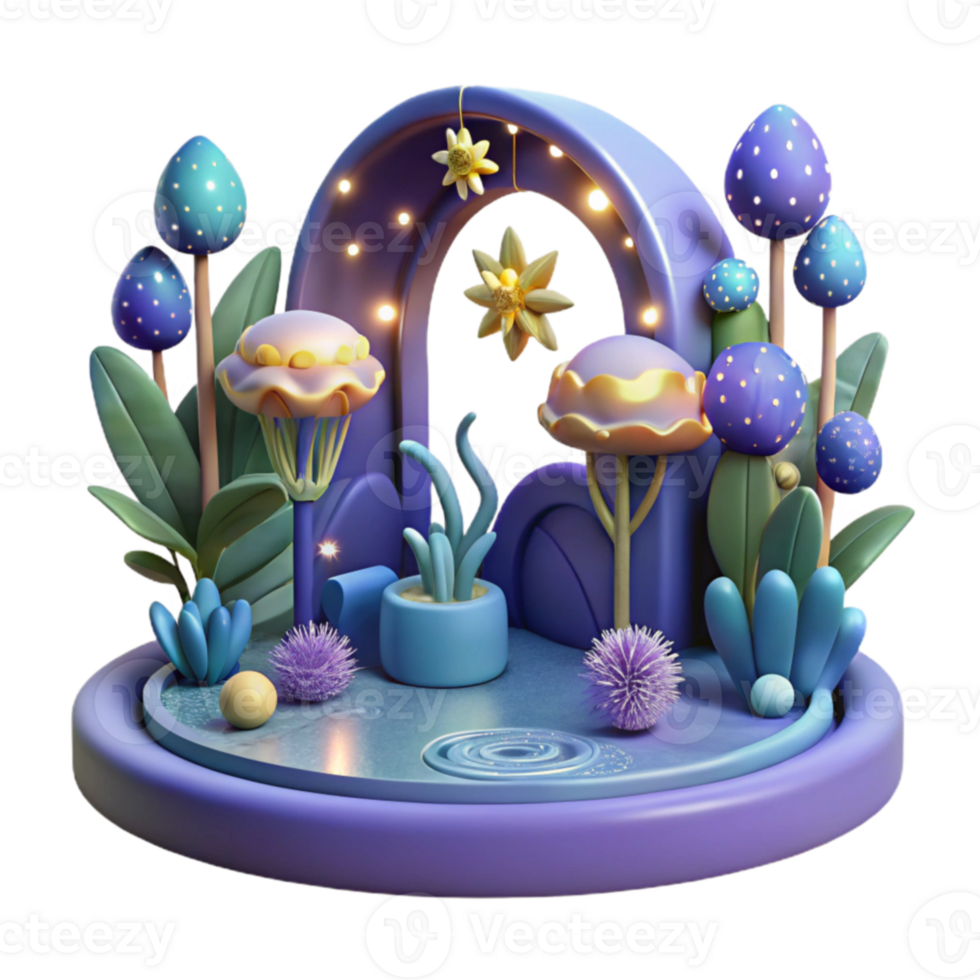 magnificent traditional Enchanted 3D Fantasy Garden Magical Mushrooms, Lights, and Plants authentic png