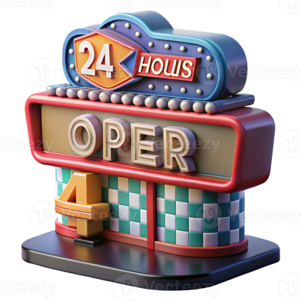 dramatic contemporary 24 Hours Open Diner Retro 3D Sign exclusive png
