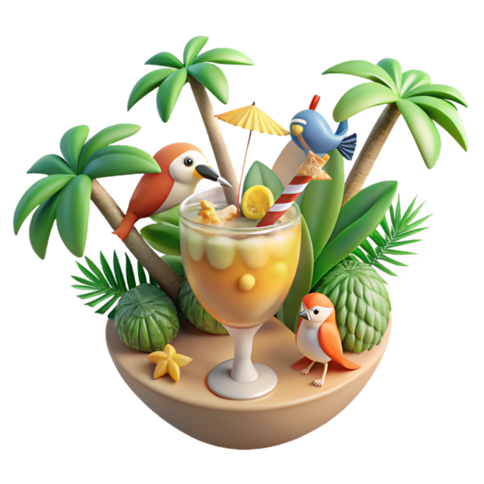 beautiful creative Tropical Cocktail with Birds and Palm Trees exclusive png