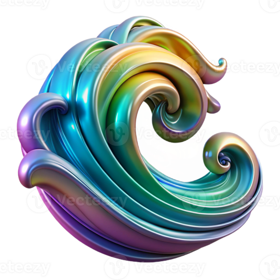Abstract Iridescent Wave Spiral 3D Render png