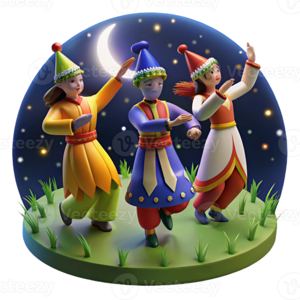 elegant abstract Nighttime Celebration 3D Render of Festive Dancers authentic png
