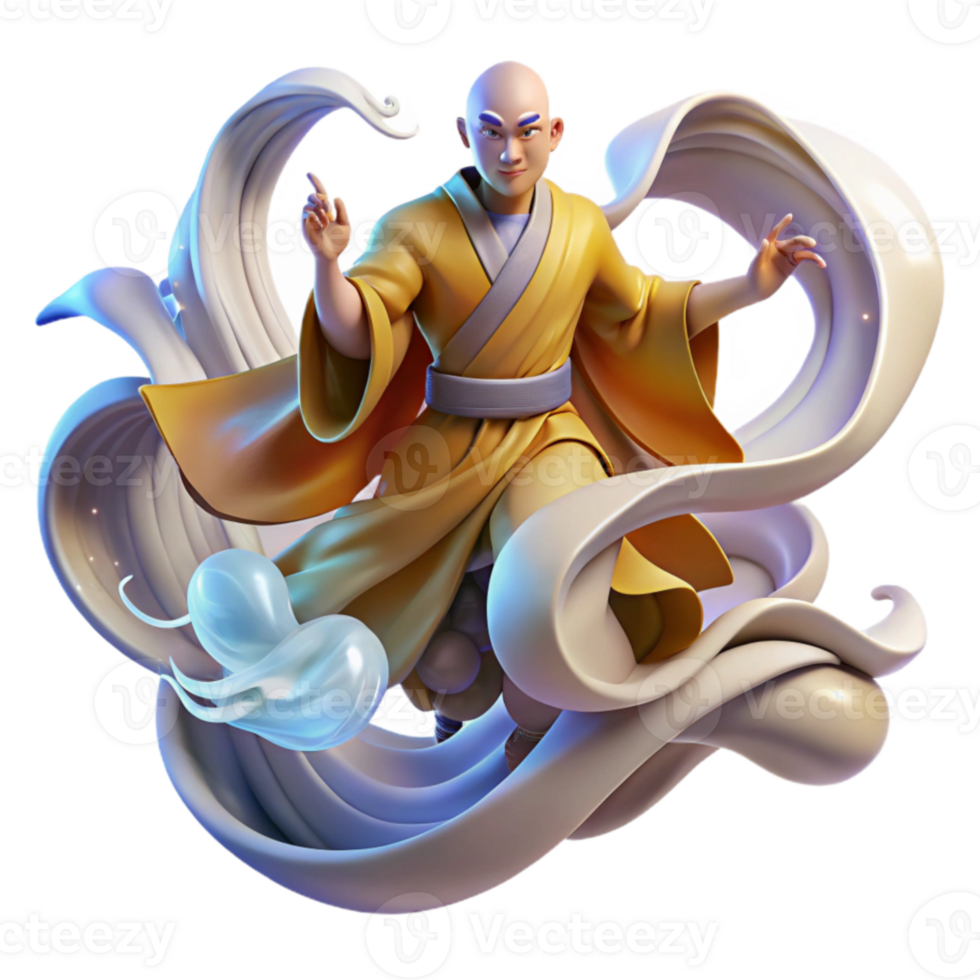 Monk in Flowing Robes 3D Render of Spiritual Figure png