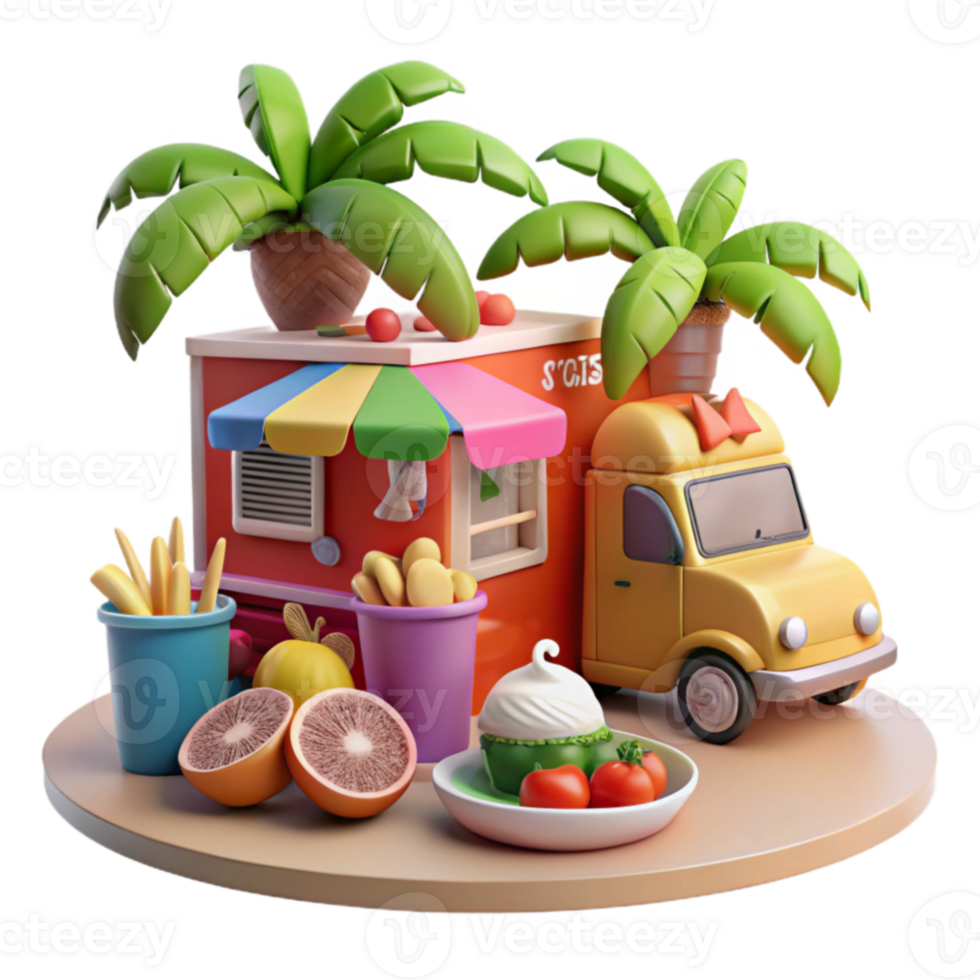 vibrant abstract Tropical Food Truck 3D Render of Summer Snacks genuine png