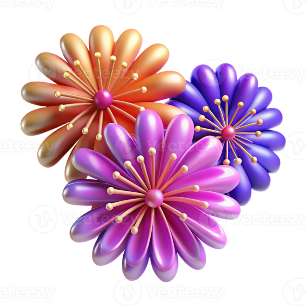 magnificent vintage Vibrant 3D Floral Design Purple, Orange, and Pink Blooms detailed png