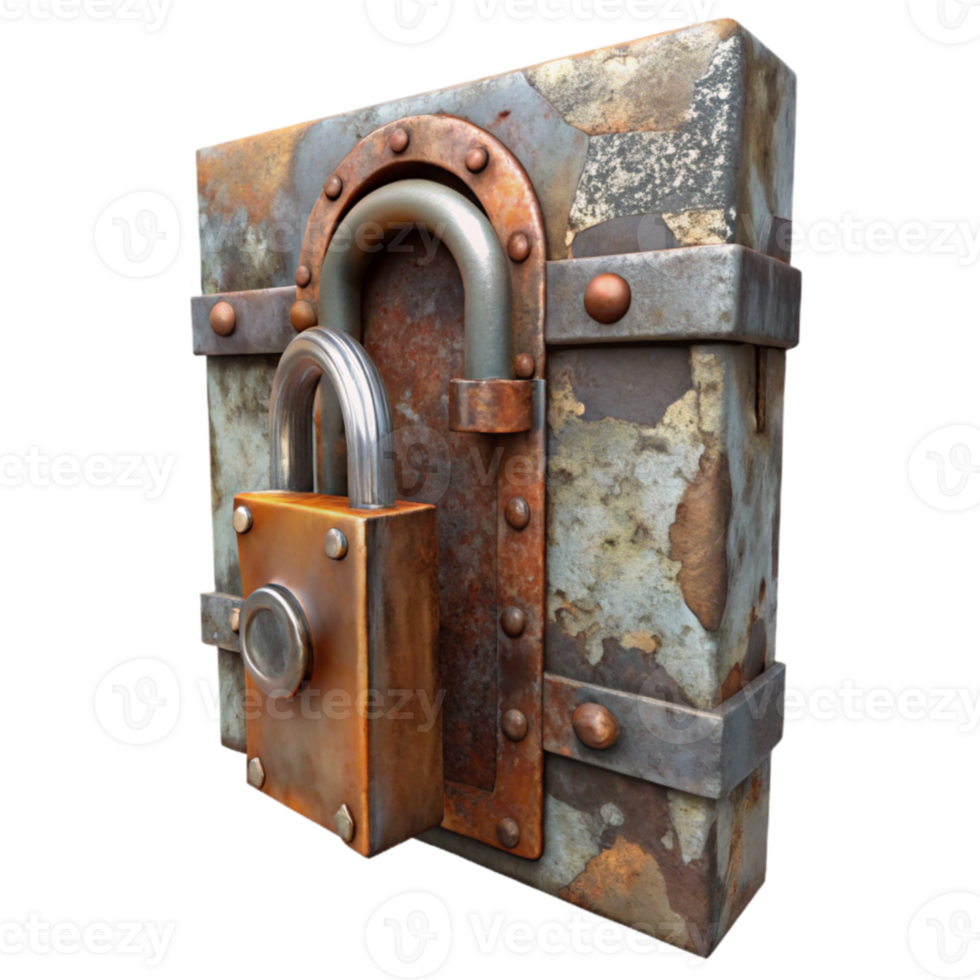 magnificent artistic Rusty Metal Box with Padlock Secure Storage Concept high quality png