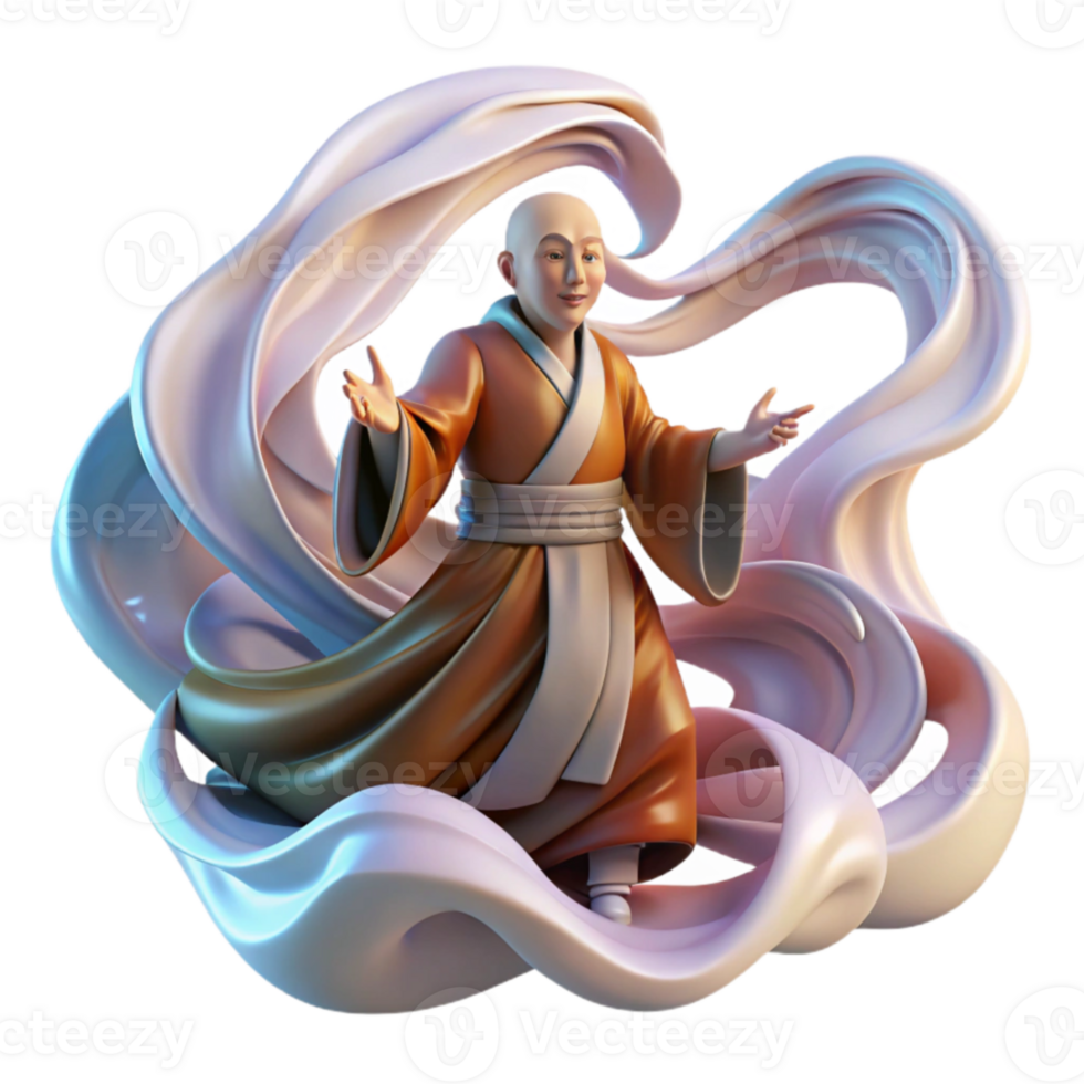 elegant rustic Serene Monk in Flowing Robes 3D Render authentic png