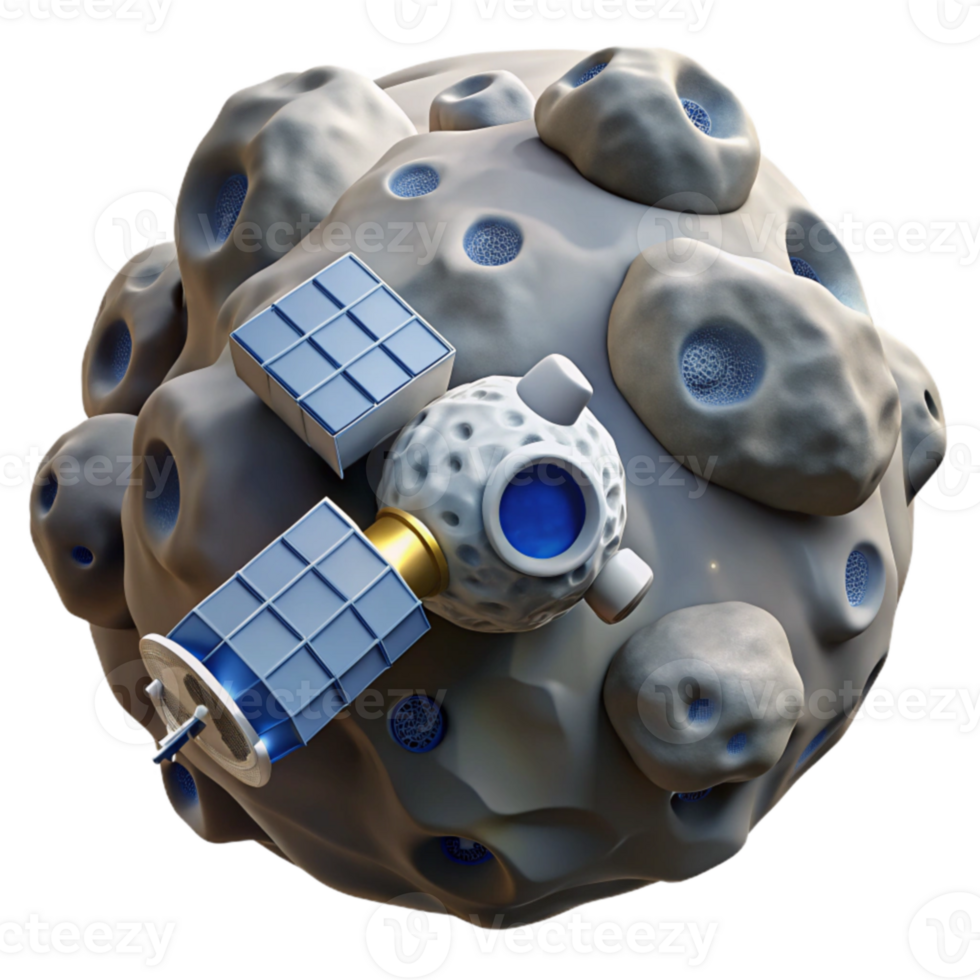 Spacecraft Docked on Asteroid A 3D Render png