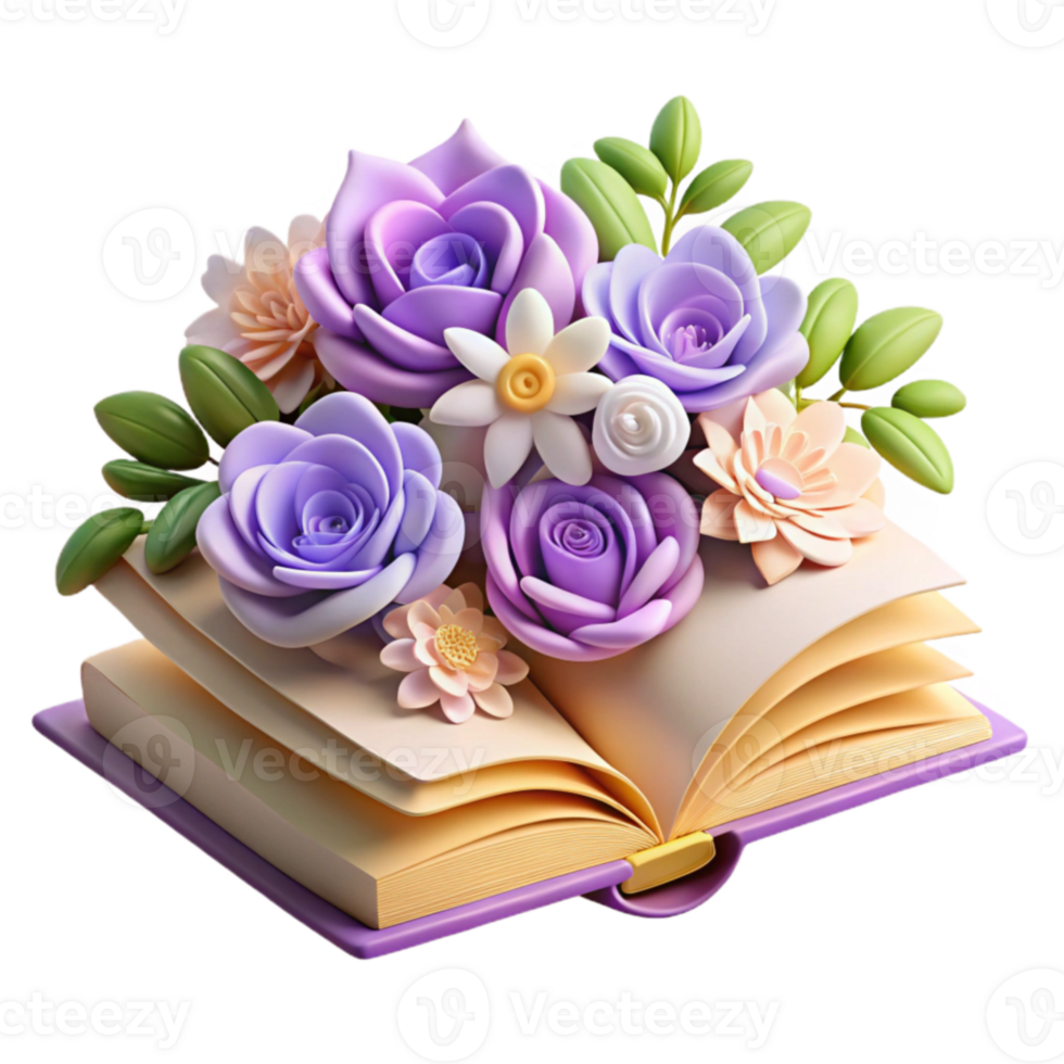 magnificent abstract Floral Book A Bouquet of 3D Roses and Flowers authentic png