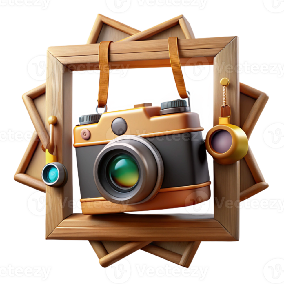 stunning rustic Vintage Camera in Wooden Frame Photography Art 4K png