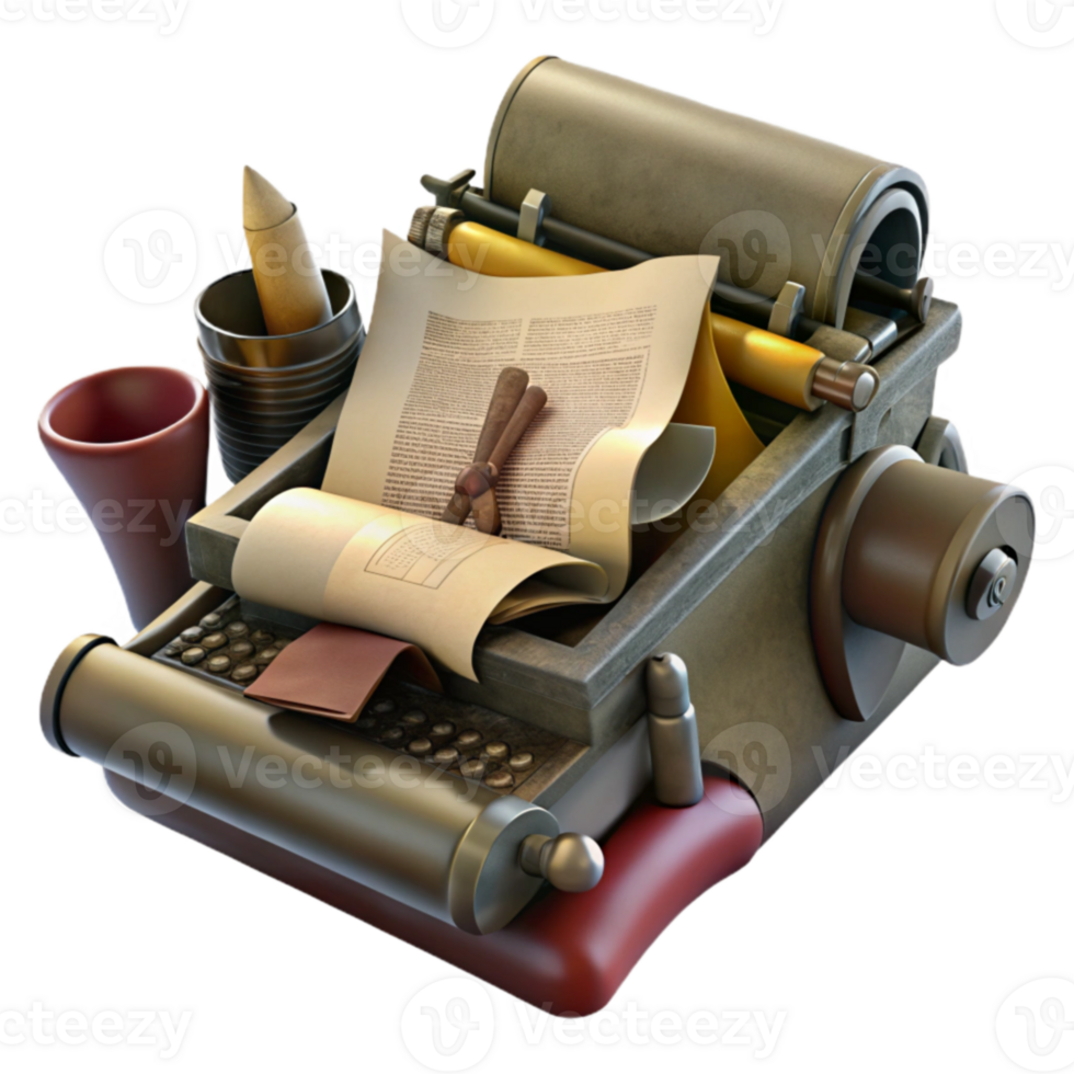 impressive creative Antique Printing Press Vintage Typewriter Scroll authentic png