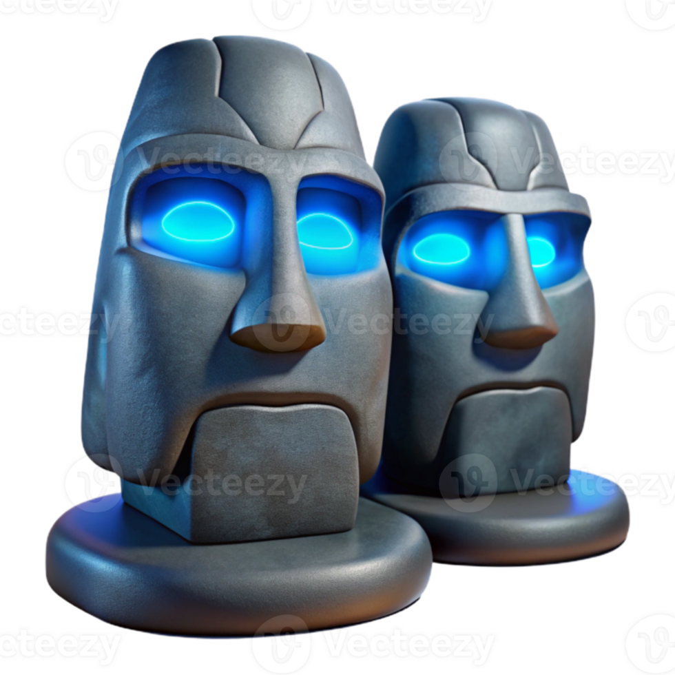 vibrant creative Glowing Stone Heads 3D Render of Mysterious Statues detailed png