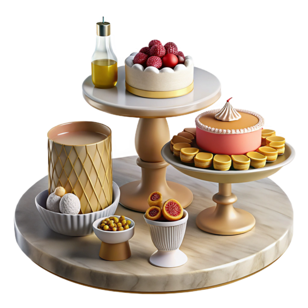 Cakes, Pastries, and Treats on Elegant Stands png