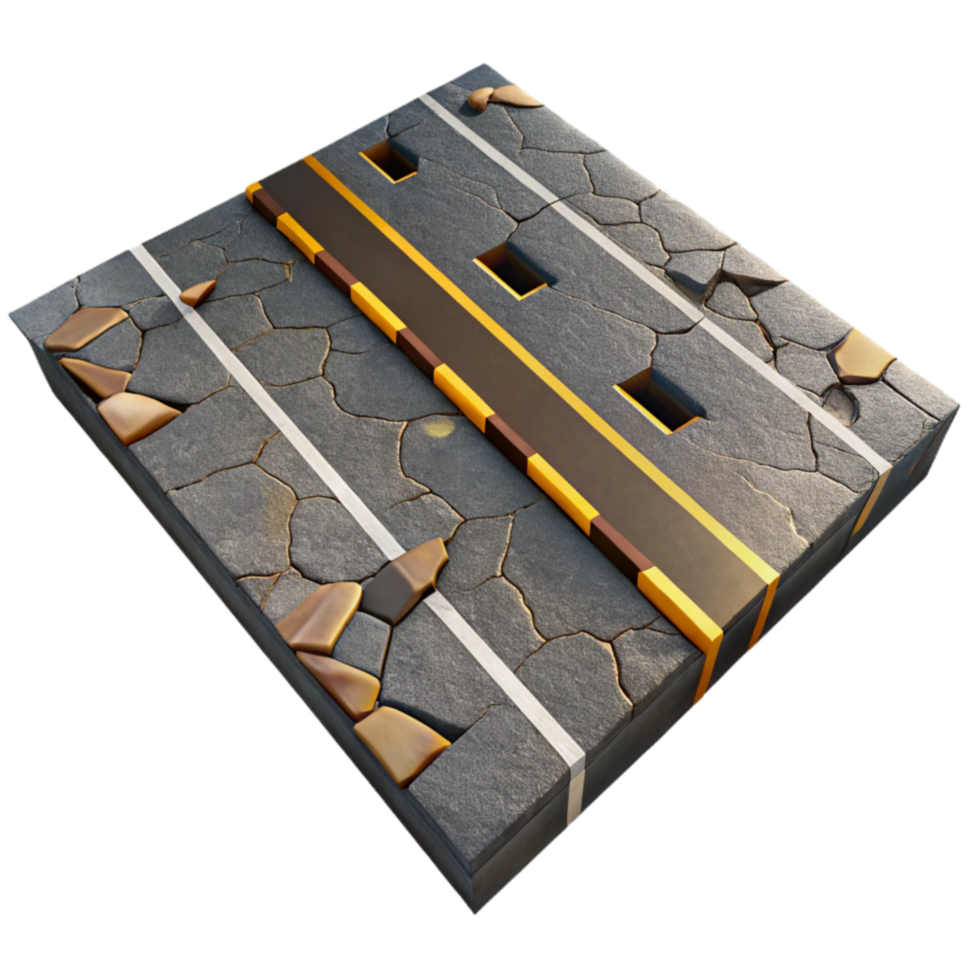vibrant abstract Cracked Road Surface with Lane Markers high resolution png