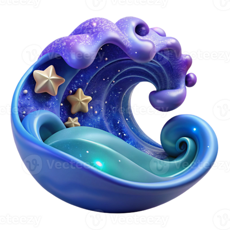 dramatic rustic Celestial Wave 3D Render of a Dreamy, Starlit Ocean high quality png