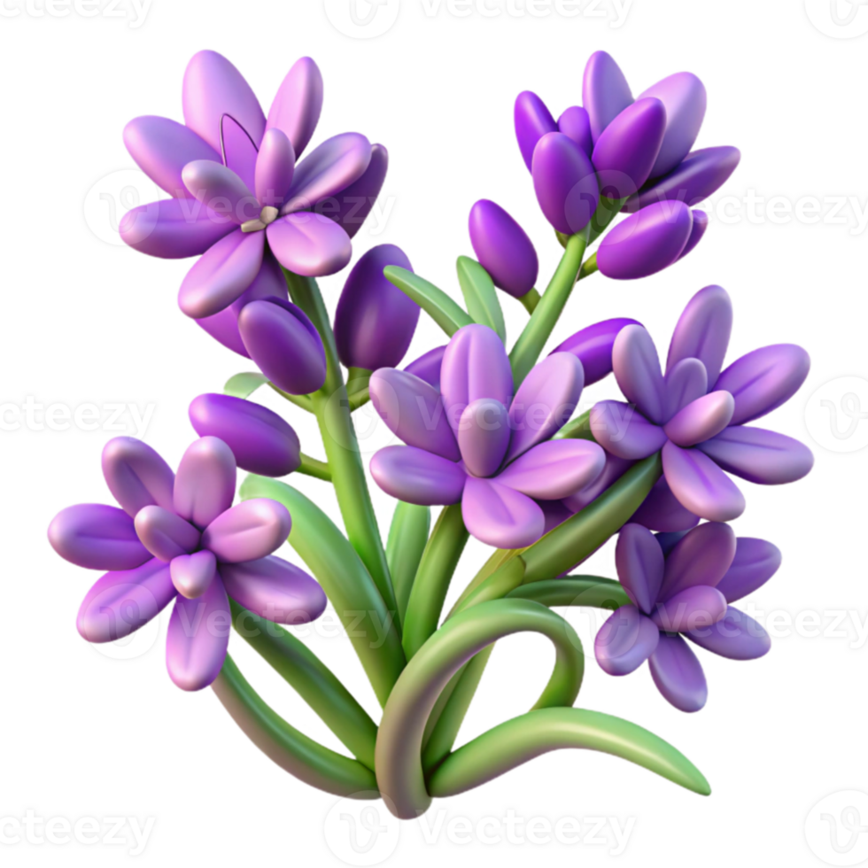 stunning vintage Purple Flowers 3D Render Blooming Bouquet authentic png