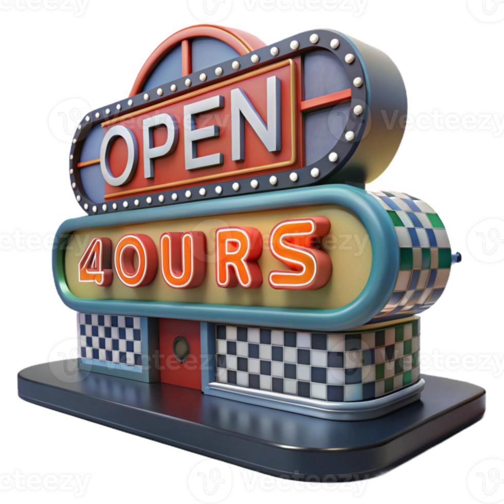 wonderful modern 247 Business Open Sign Retro Diner Style premium png