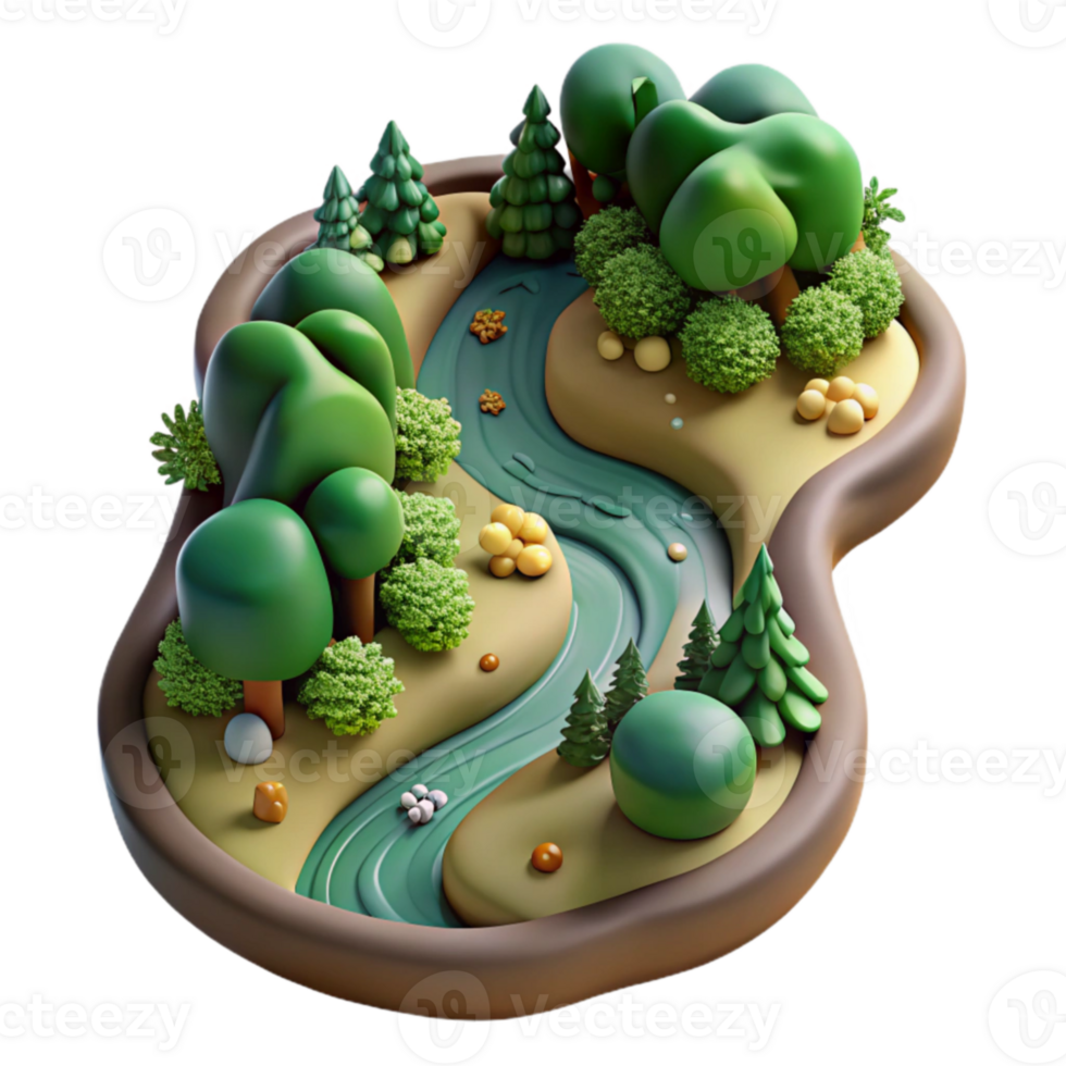 extraordinary rustic Serene River Landscape 3D Model of Nature premium png