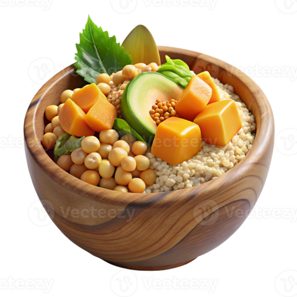 elegant minimalist Healthy Vegetarian Grain Bowl with Avocado Soybeans detailed png