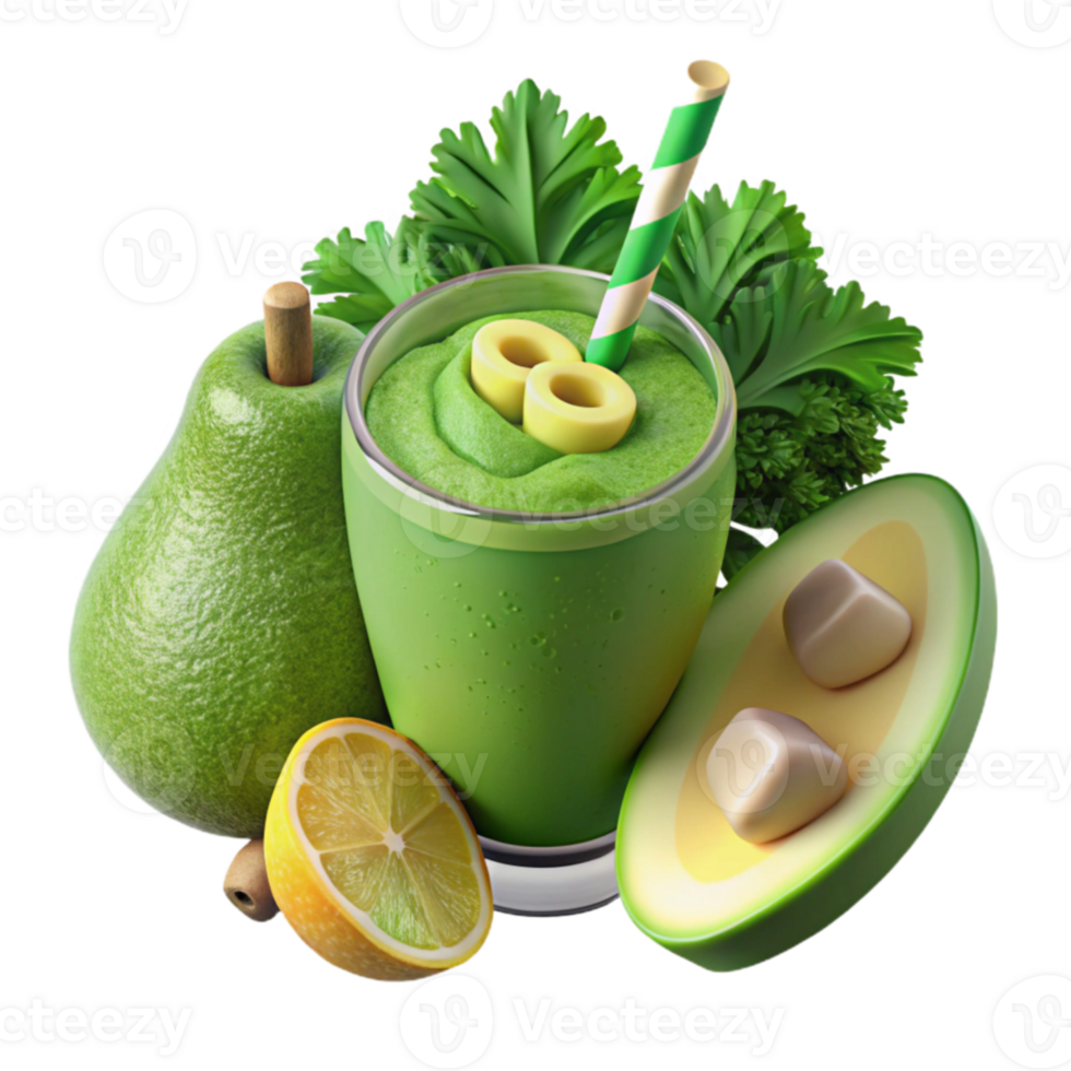 beautiful artistic Refreshing Green Smoothie Recipe Pear, Avocado Lemon 4K png