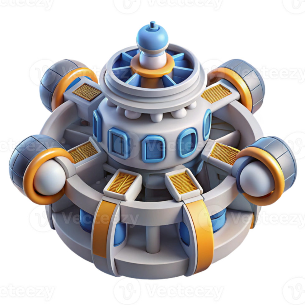 elegant rustic Futuristic Space Station 3D Render of a Rotating Orbital Habitat high resolution png