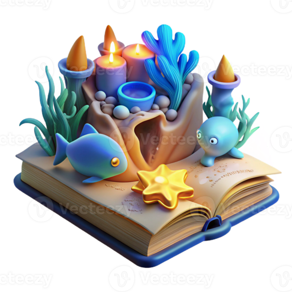 dramatic abstract Enchanted Ocean Book Candles, Sea Creatures, and Star premium png