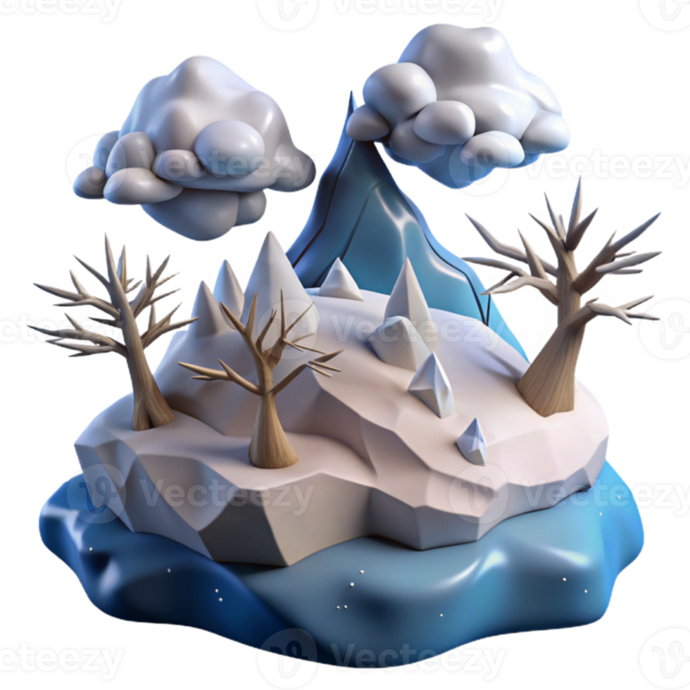 vibrant modern Winter Wonderland Snowy Peaks, Bare Trees, and Clouds professional png