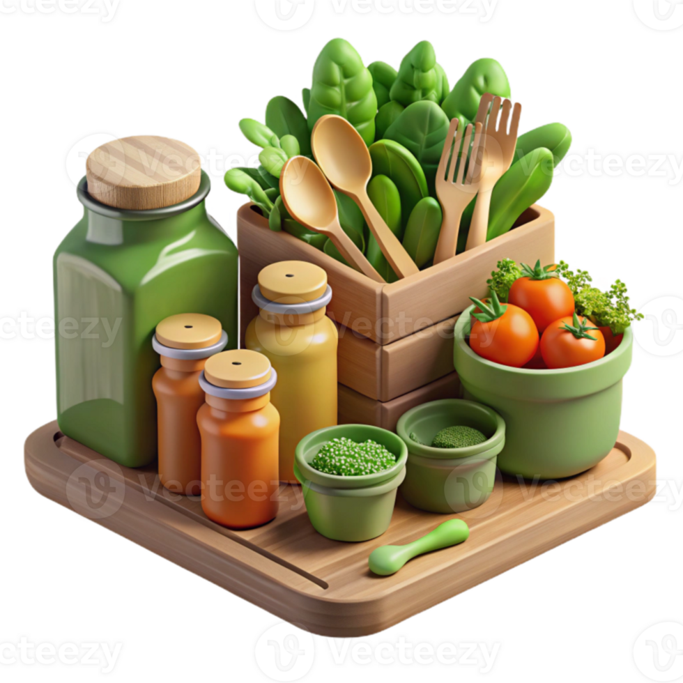 elegant creative Fresh Greens, Wooden Utensils Spices A Culinary Still Life exclusive png