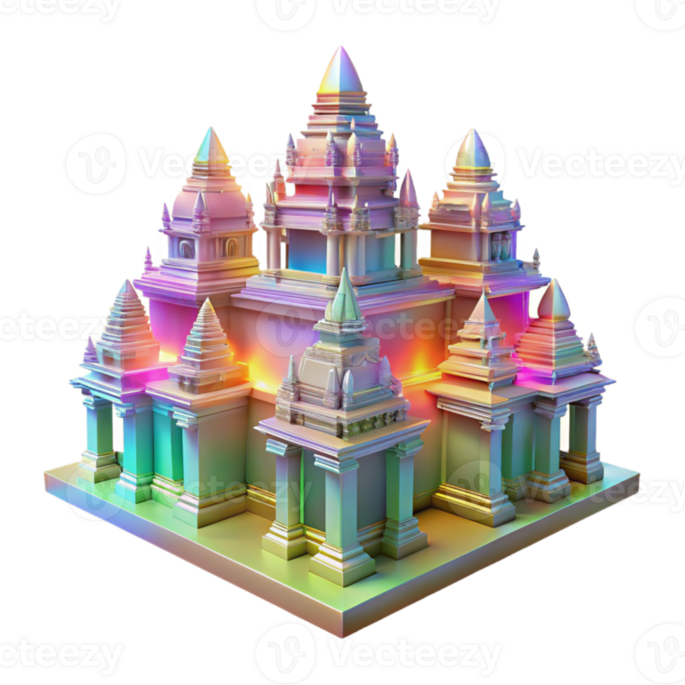 vibrant abstract Iridescent Temple 3D Render of Architectural Design 4K png