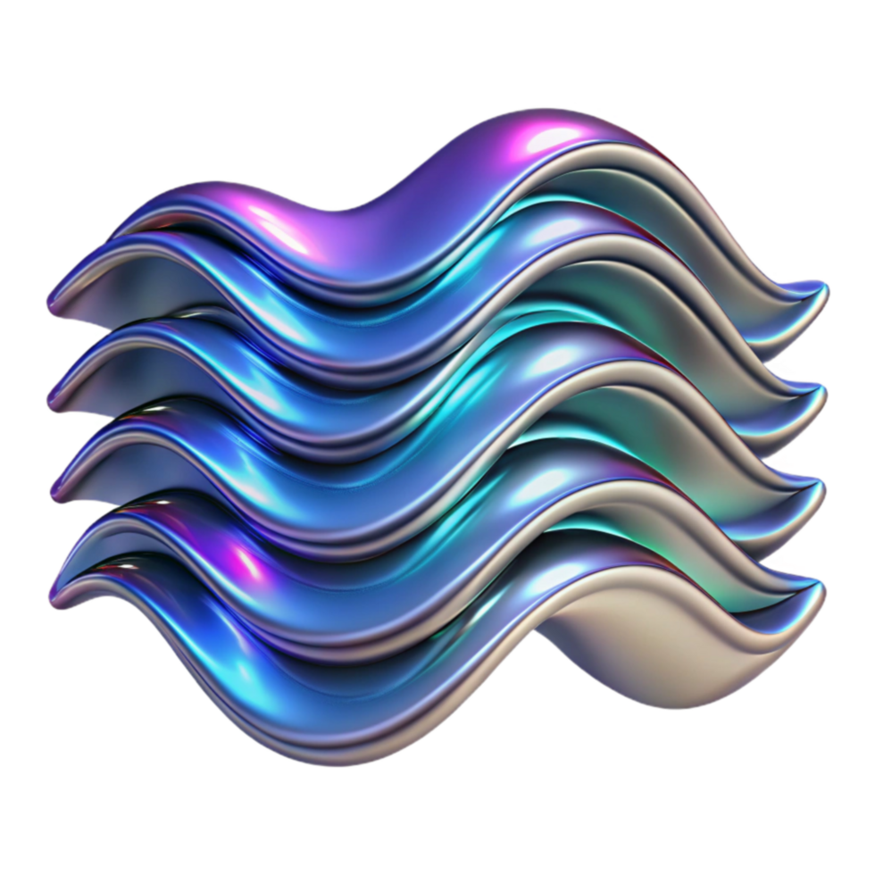 vibrant artistic Abstract iridescent wave pattern, 3D render high quality png