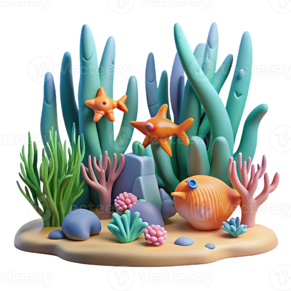 Undersea 3D Render Colorful Reef Scene png