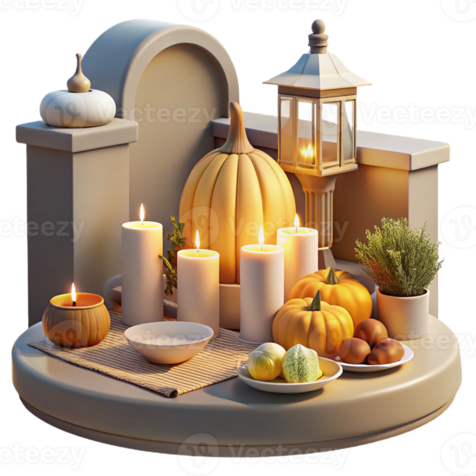 wonderful contemporary Autumn Harvest Candles, Pumpkins Lantern Display high quality png