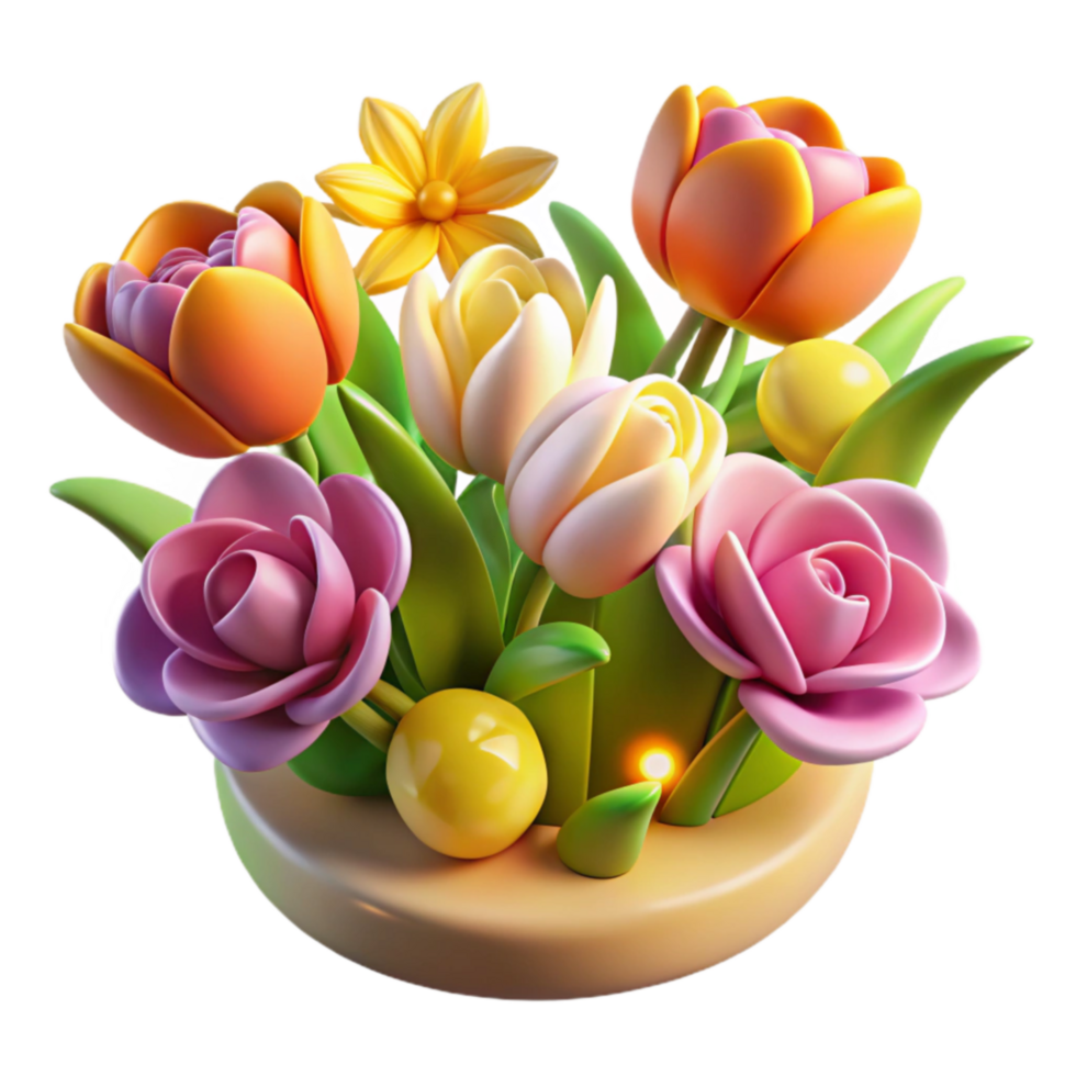 serene rustic Vibrant Spring Flowers in a Pot high resolution png