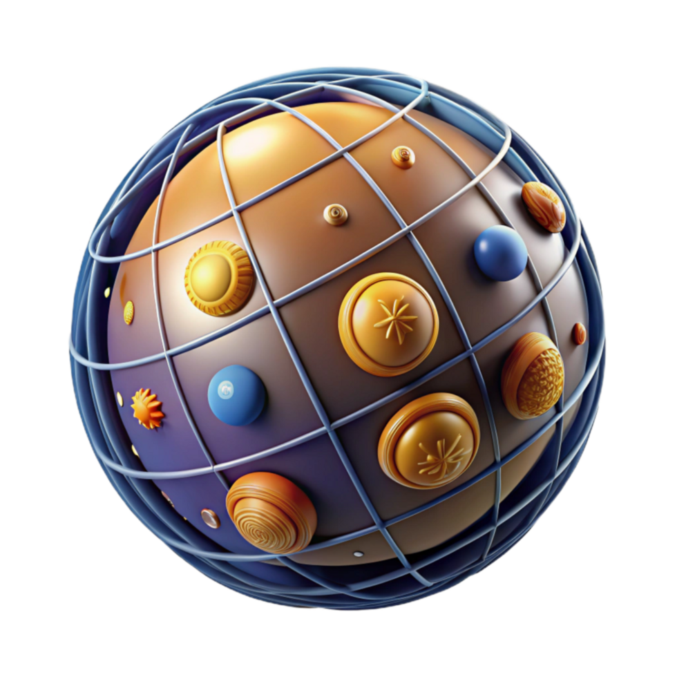 wonderful artistic Abstract 3D Sphere with Colorful Buttons and Geometric Design detailed png