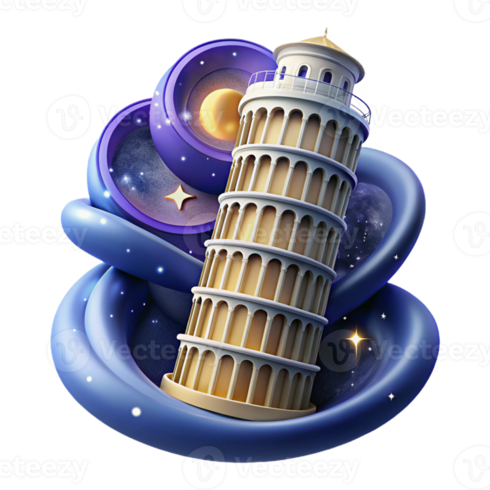 Night Sky Tower 3D Render of Iconic Architecture png