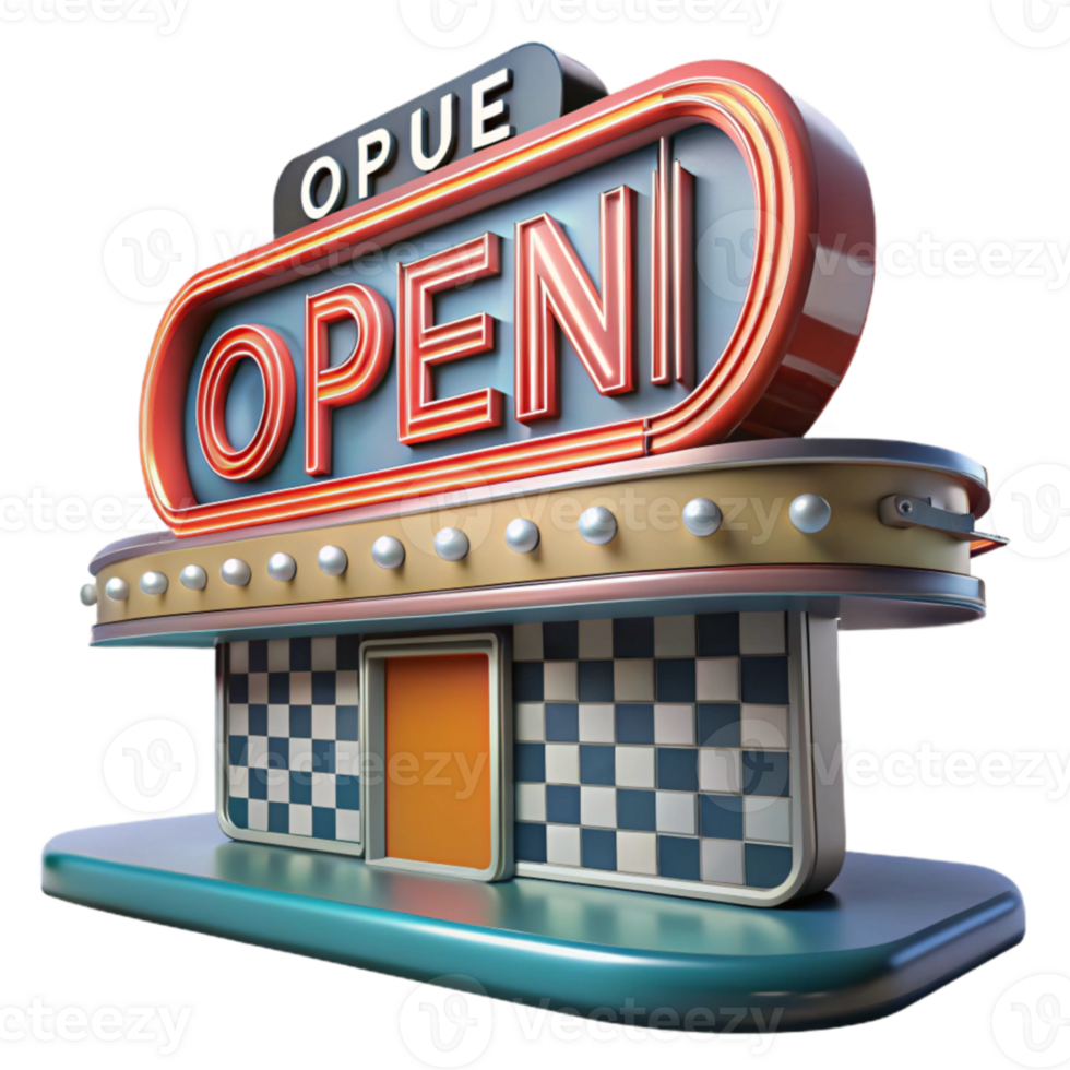 Retro Diner Open Sign 3D Model png