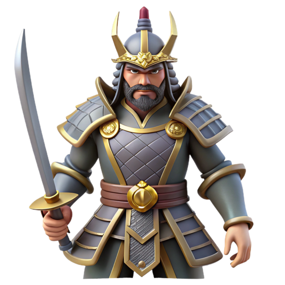 dramatic traditional Warrior in Ancient Asian Armor with Katana high resolution png