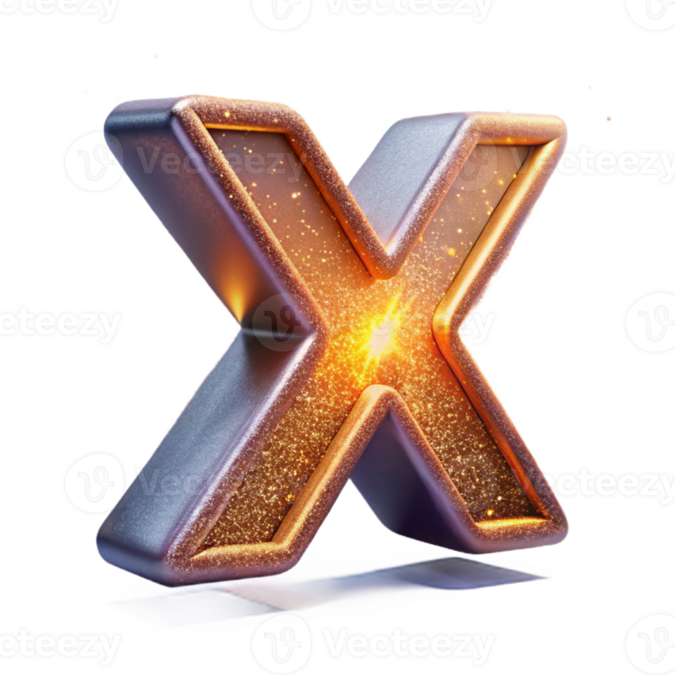 extraordinary contemporary Glowing Golden X 3D Sparkle Letter authentic png