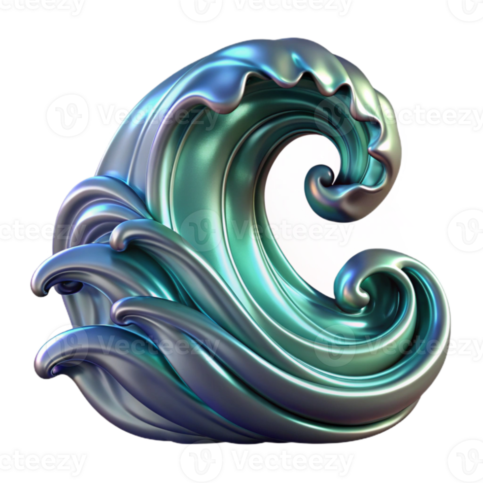 extraordinary abstract Abstract Ocean Wave 3D Render of Iridescent Curl high resolution png