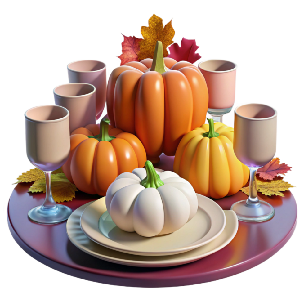 magnificent creative Autumn Harvest Table Setting with Pumpkins original png
